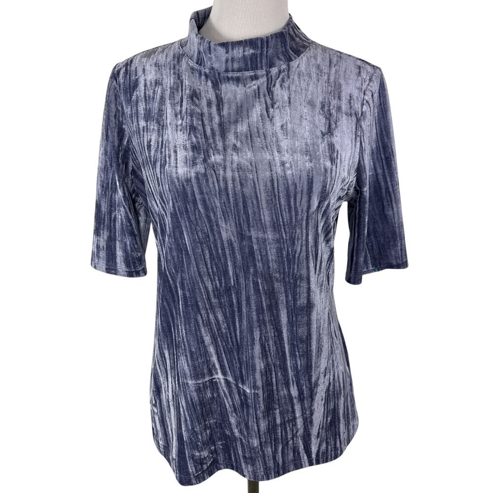 Pilcro by Anthropologie Velveteen Mock-Neck Top, Slate Blue, Size Large